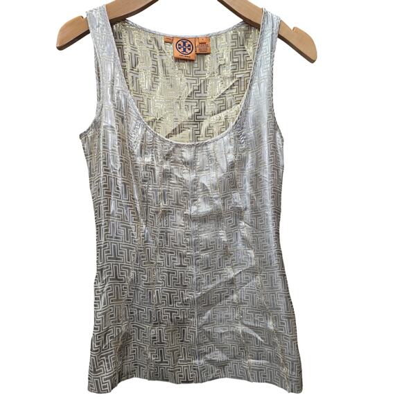 Tory Burch, Gold & Silver Metallic Logo Sleeveless Top, Size 4 - Picture 1 of 4